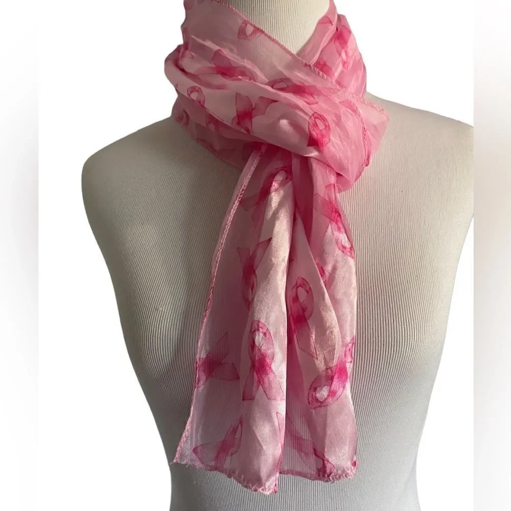 Pink Ribbon Breast Cancer Awareness Scarf Rhinestone Earrings Jewelry Set NWT